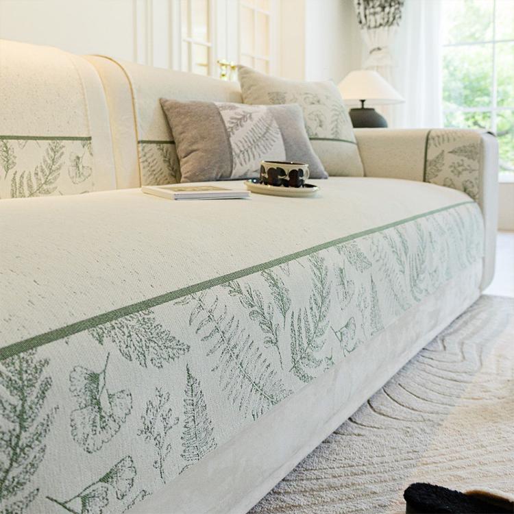 Beige sofa cover — Botanical Border Chenille Sofa Cover