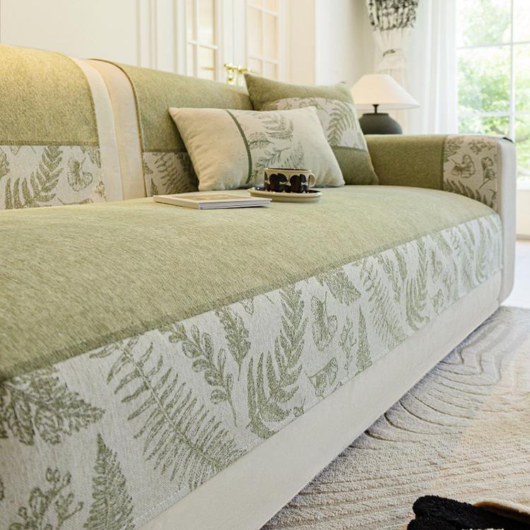 Green sofa cover — Botanical Border Chenille Sofa Cover