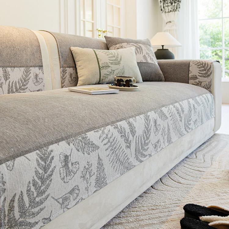 Gray sofa cover — Botanical Border Chenille Sofa Cover