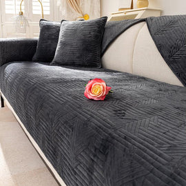 Textured Flannel Sofa Cover shown on a sofa