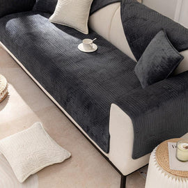 Textured Flannel Sofa Cover — fabric and styling detail