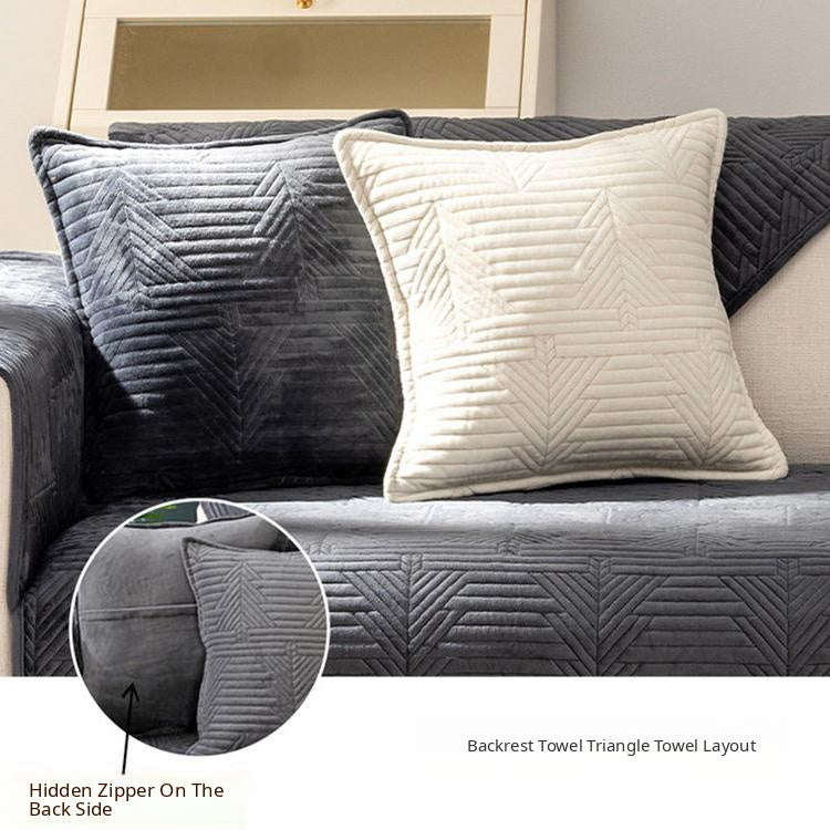 Textured Flannel Sofa Cover — fabric and styling detail