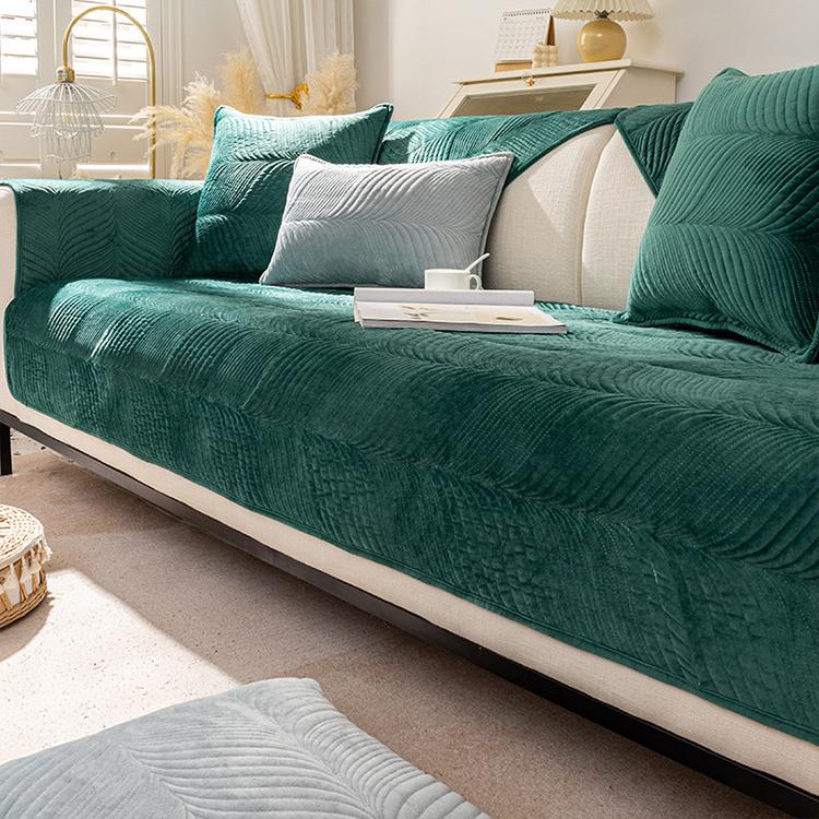 Dark Green sofa cover — Textured Flannel Sofa Cover