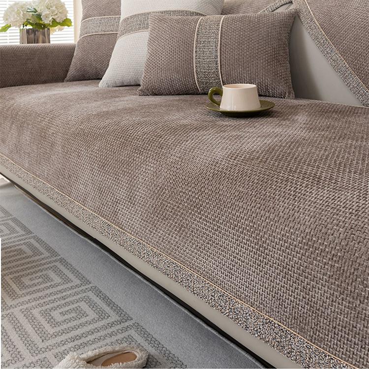 Textured Chenille Sofa Cover with Contrast Trim — fabric and styling detail
