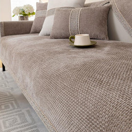 Textured Chenille Sofa Cover with Contrast Trim — fabric and styling detail
