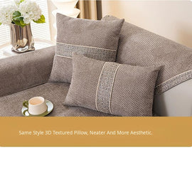 Textured Chenille Sofa Cover with Contrast Trim — fabric and styling detail