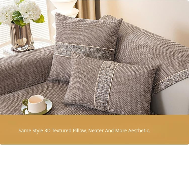 Textured Chenille Sofa Cover with Contrast Trim — fabric and styling detail