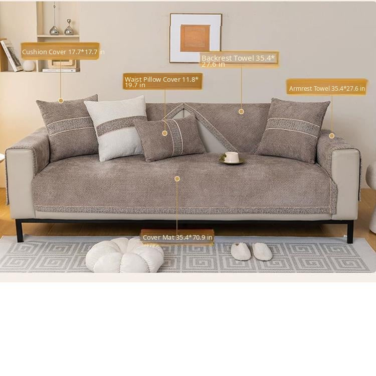 Textured Chenille Sofa Cover with Contrast Trim — fabric and styling detail