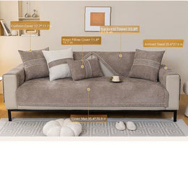 Textured Chenille Sofa Cover with Contrast Trim — fabric and styling detail