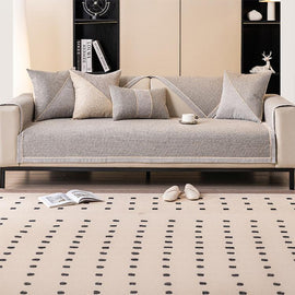 Linen-Look Sofa Cover with Contrast Edging — fabric and styling detail