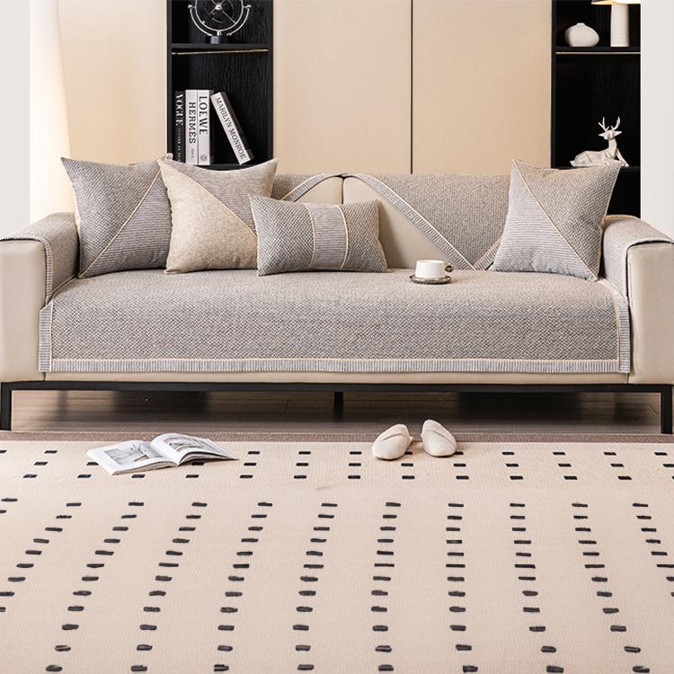 Linen-Look Sofa Cover with Contrast Edging — fabric and styling detail