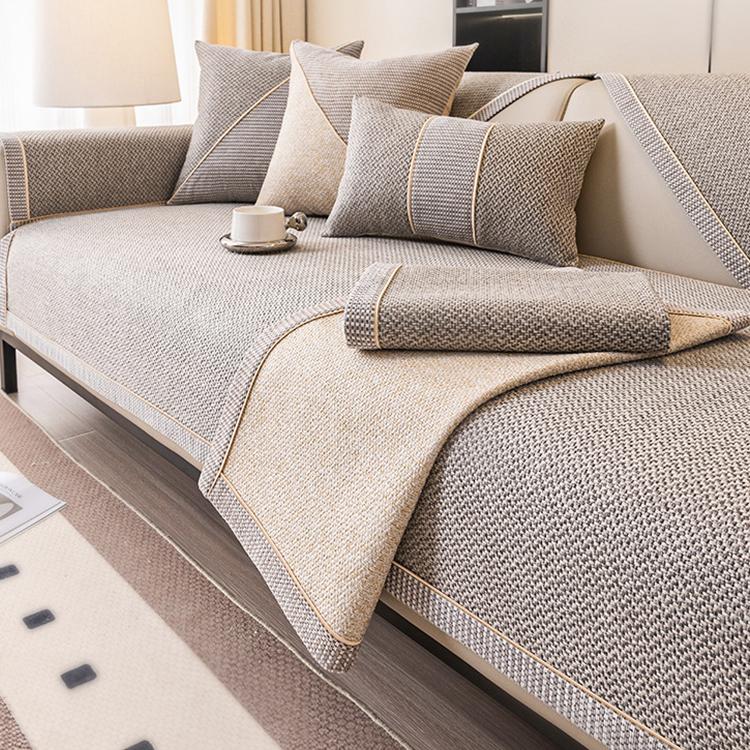 Linen-Look Sofa Cover with Contrast Edging — fabric and styling detail