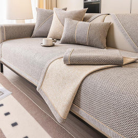Linen-Look Sofa Cover with Contrast Edging — fabric and styling detail