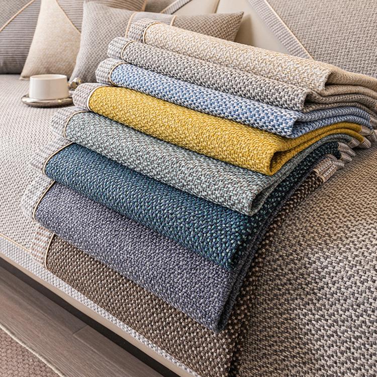 Linen-Look Sofa Cover with Contrast Edging — fabric and styling detail
