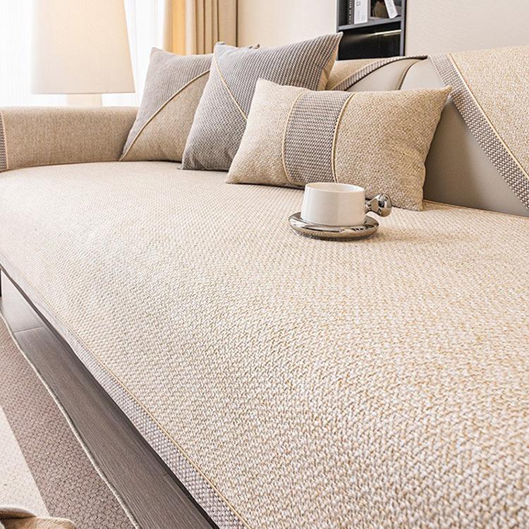 Linen-Look Sofa Cover with Contrast Edging — fabric and styling detail