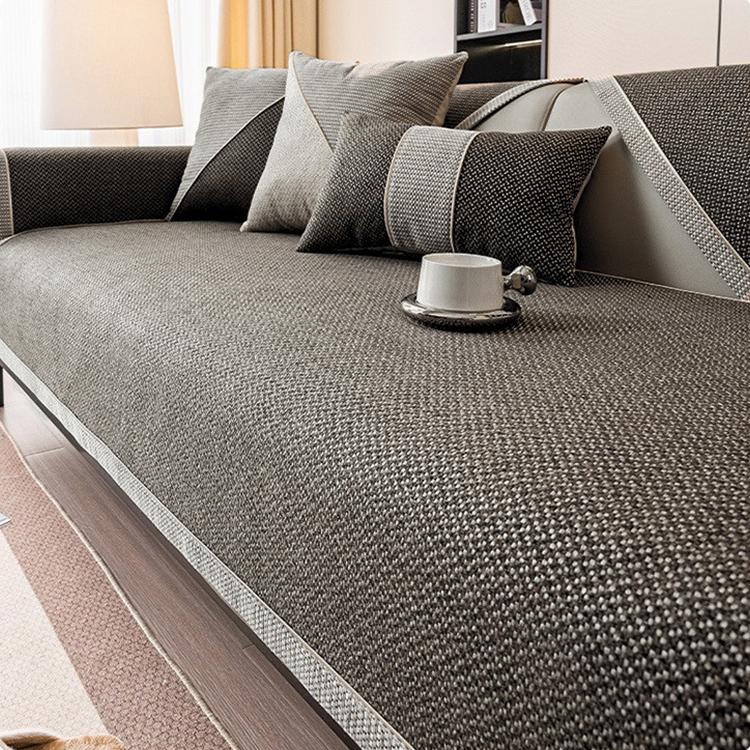 Linen-Look Sofa Cover with Contrast Edging — fabric and styling detail
