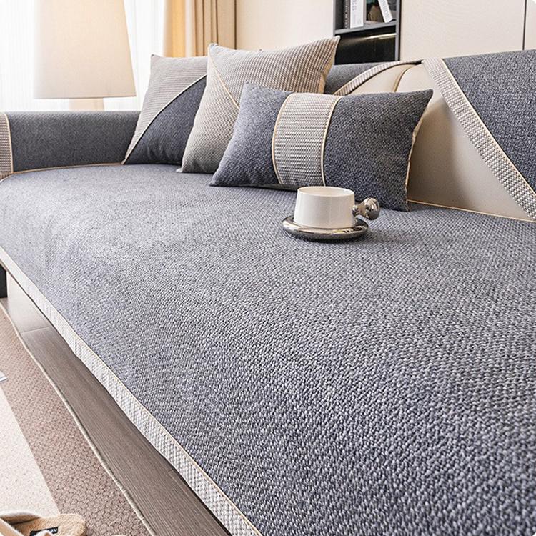 Linen-Look Sofa Cover with Contrast Edging — fabric and styling detail