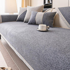 Linen-Look Sofa Cover with Contrast Edging — fabric and styling detail