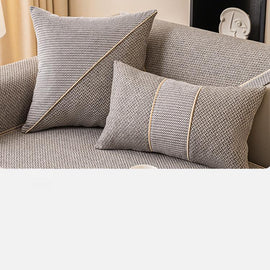 Linen-Look Sofa Cover with Contrast Edging — fabric and styling detail