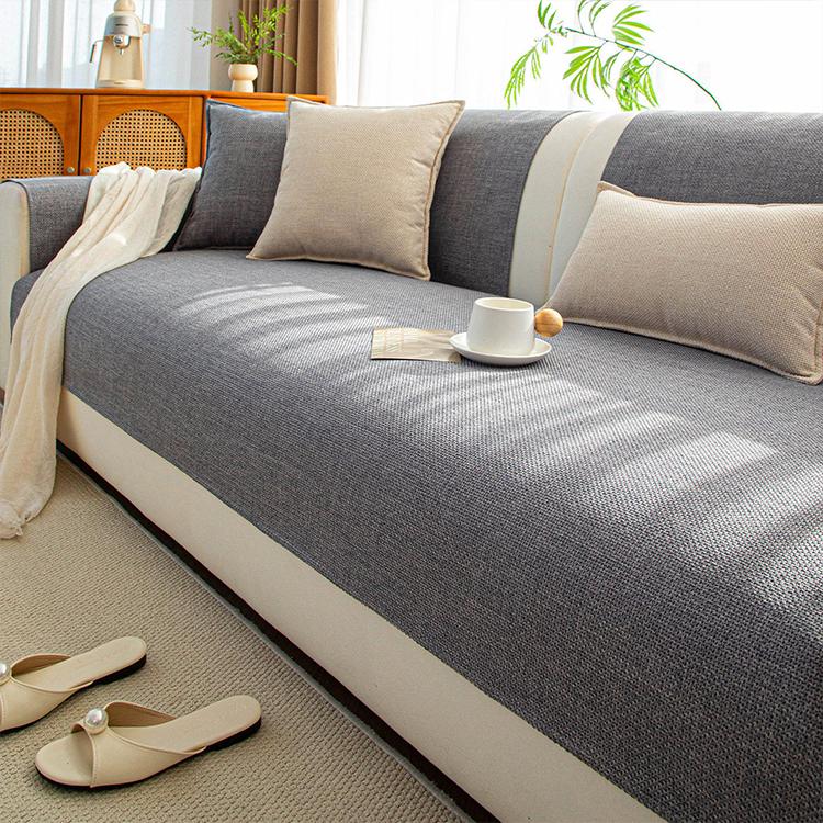 Linen-Look Sofa Cover with Contrast Edging — fabric and styling detail