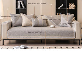 Linen-Look Sofa Cover with Contrast Edging — fabric and styling detail