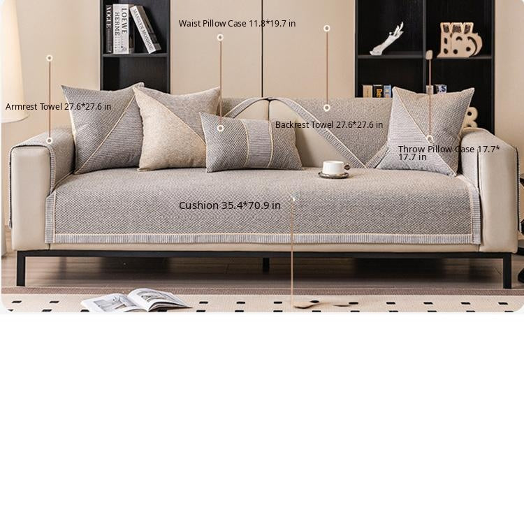 Linen-Look Sofa Cover with Contrast Edging — fabric and styling detail