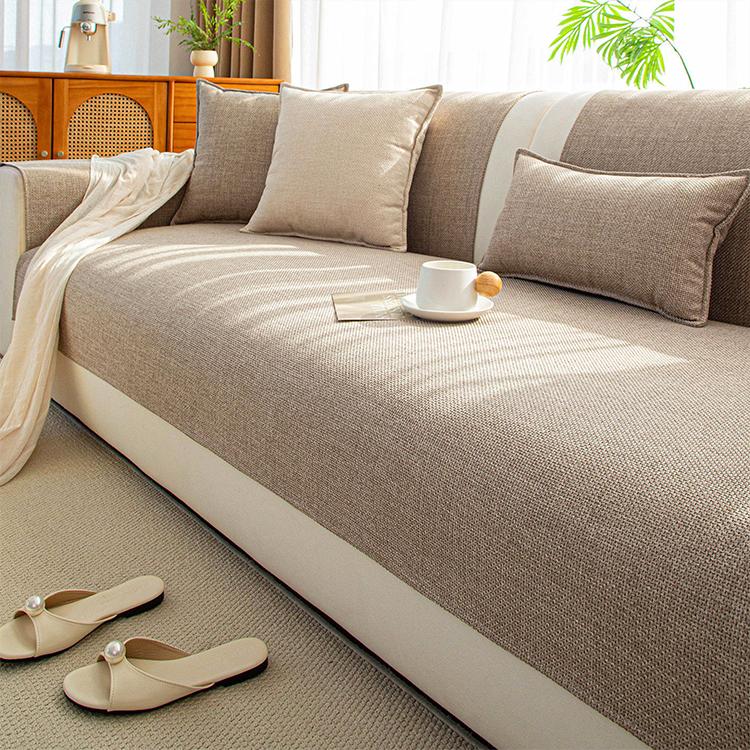 Linen-Look Sofa Cover with Contrast Edging — fabric and styling detail