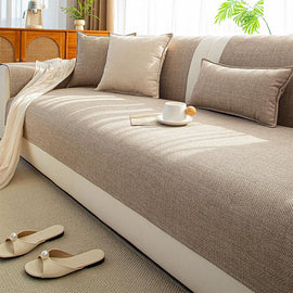 Linen-Look Sofa Cover with Contrast Edging — fabric and styling detail