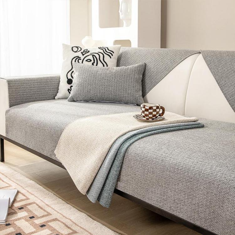 Linen-Look Sofa Cover with Contrast Edging — fabric and styling detail