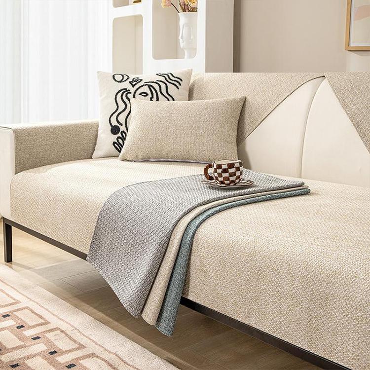 Linen-Look Sofa Cover with Contrast Edging — fabric and styling detail