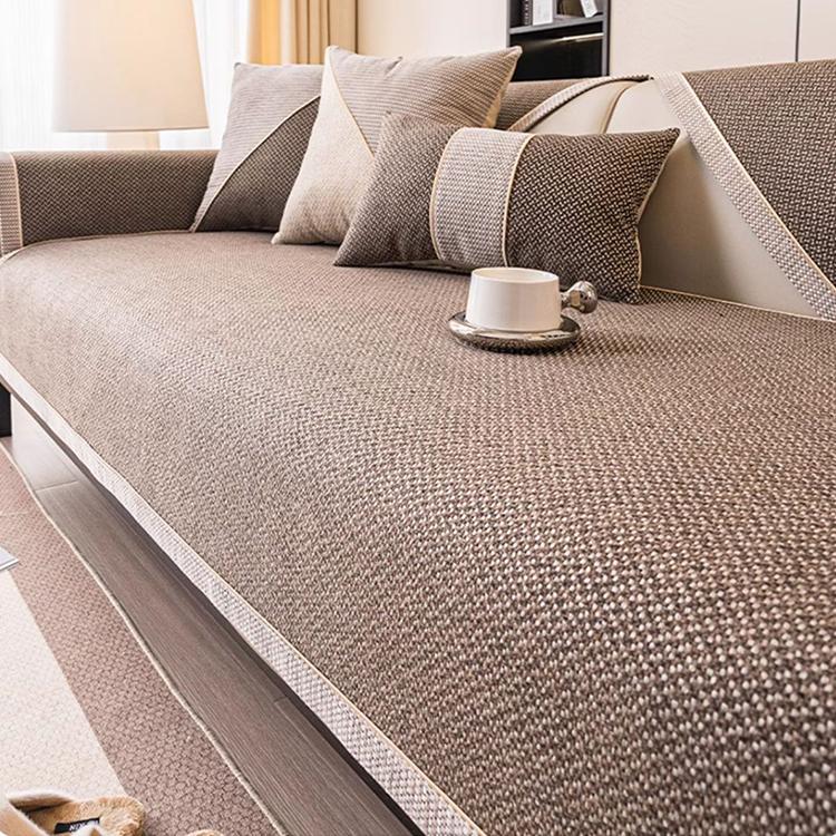 Linen-Look Sofa Cover with Contrast Edging — fabric and styling detail