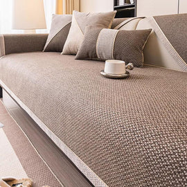 Linen-Look Sofa Cover with Contrast Edging — fabric and styling detail