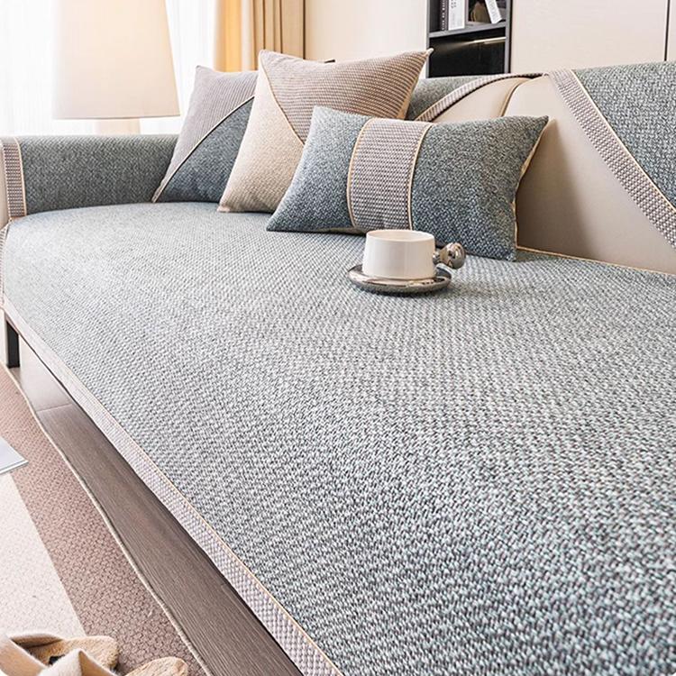 Linen-Look Sofa Cover with Contrast Edging — fabric and styling detail