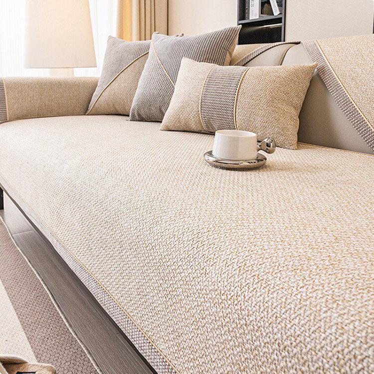 Style A — Beige sofa cover — Linen-Look Sofa Cover with Contrast Edging