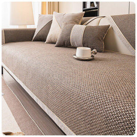 Style A — Brown sofa cover — Linen-Look Sofa Cover with Contrast Edging