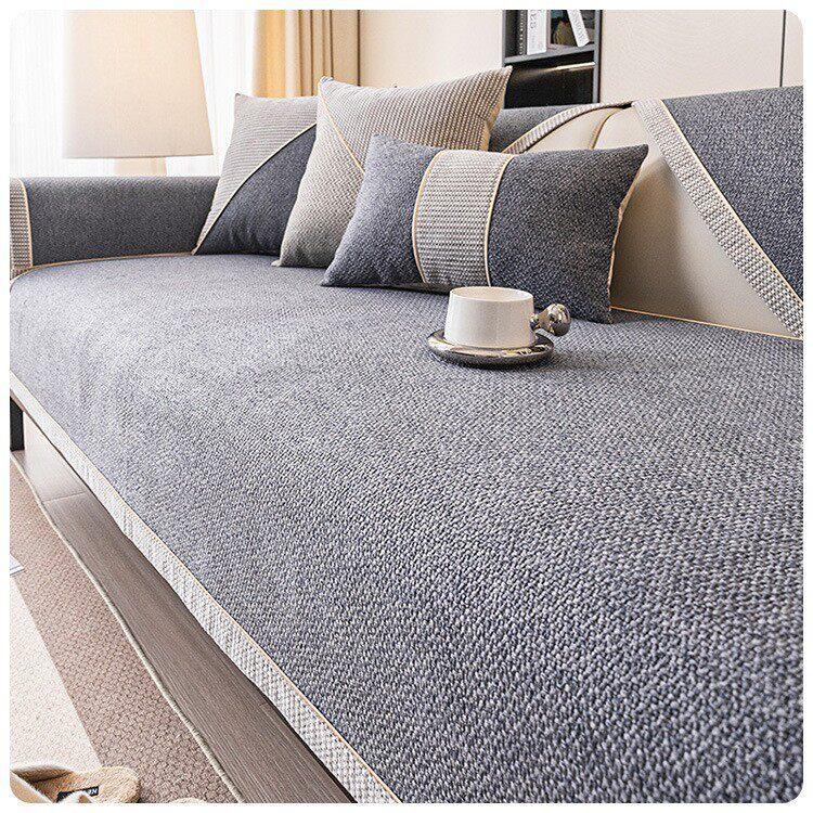 Style A — Dark Gray sofa cover — Linen-Look Sofa Cover with Contrast Edging