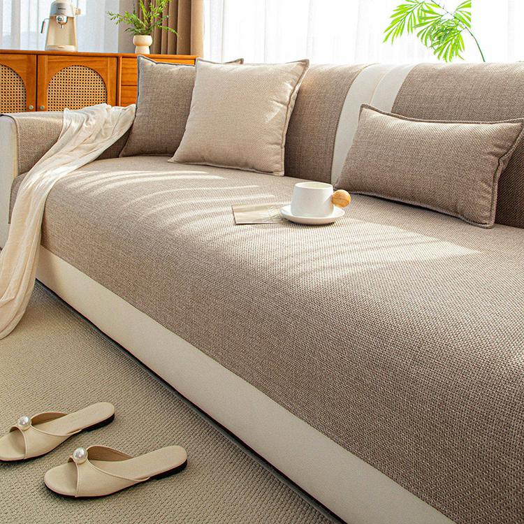 Style B — Khaki sofa cover — Linen-Look Sofa Cover with Contrast Edging