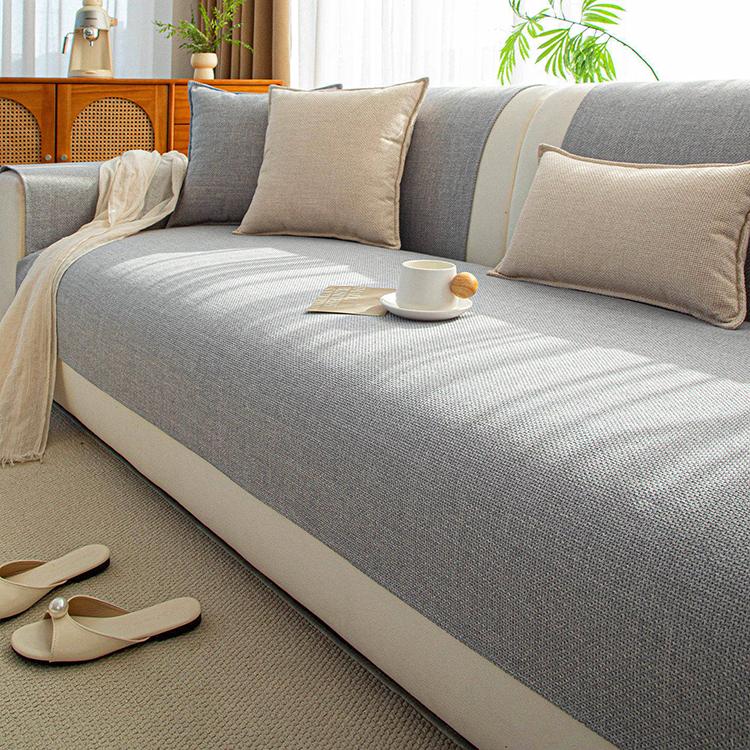 Style B — Light Gray sofa cover — Linen-Look Sofa Cover with Contrast Edging
