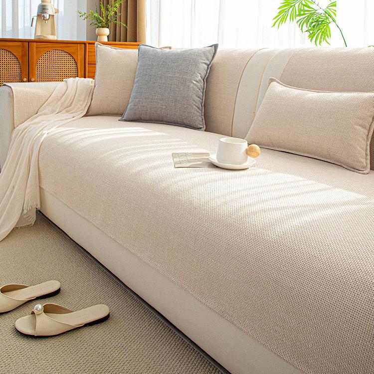 Style B — White sofa cover — Linen-Look Sofa Cover with Contrast Edging