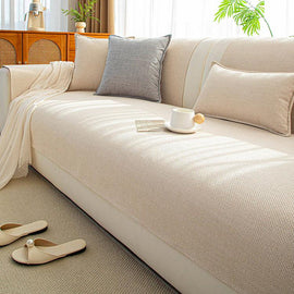 Style B — White sofa cover — Linen-Look Sofa Cover with Contrast Edging