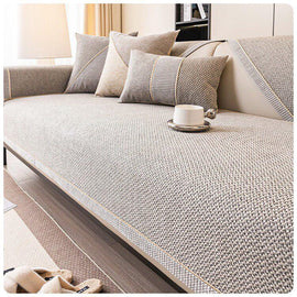 Style A — Gray sofa cover — Linen-Look Sofa Cover with Contrast Edging