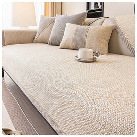 Style A — Beige pillow cover — Linen-Look Sofa Cover with Contrast Edging