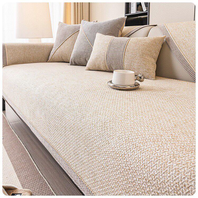 Style A — Beige pillow cover — Linen-Look Sofa Cover with Contrast Edging