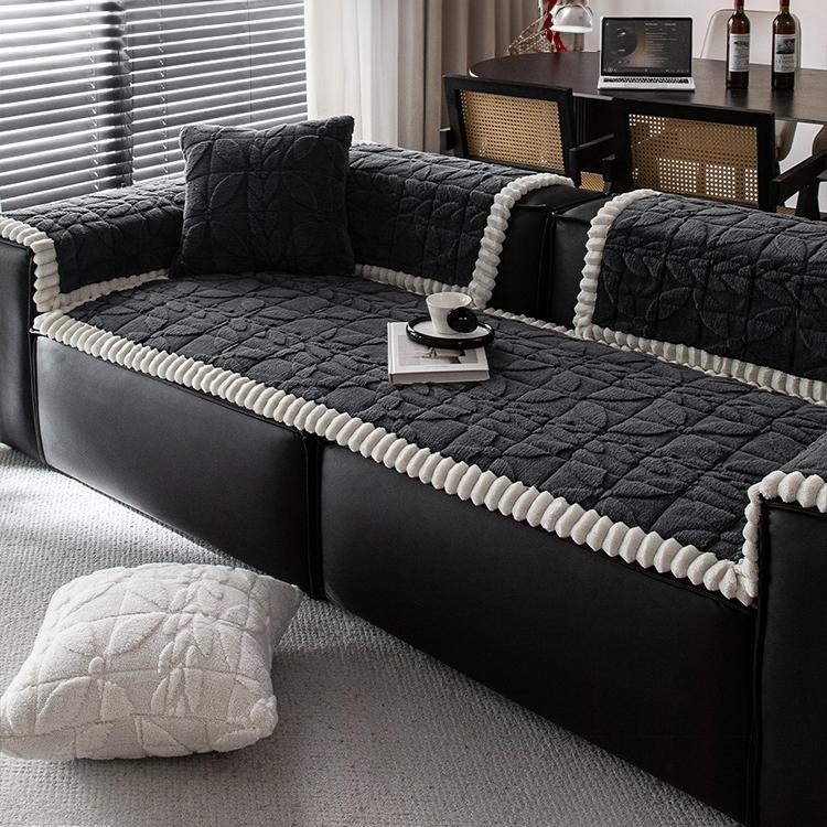 Cozy Clover Pattern Scalloped Plush Couch Cover gsft-9031 Imagen secundaria del producto