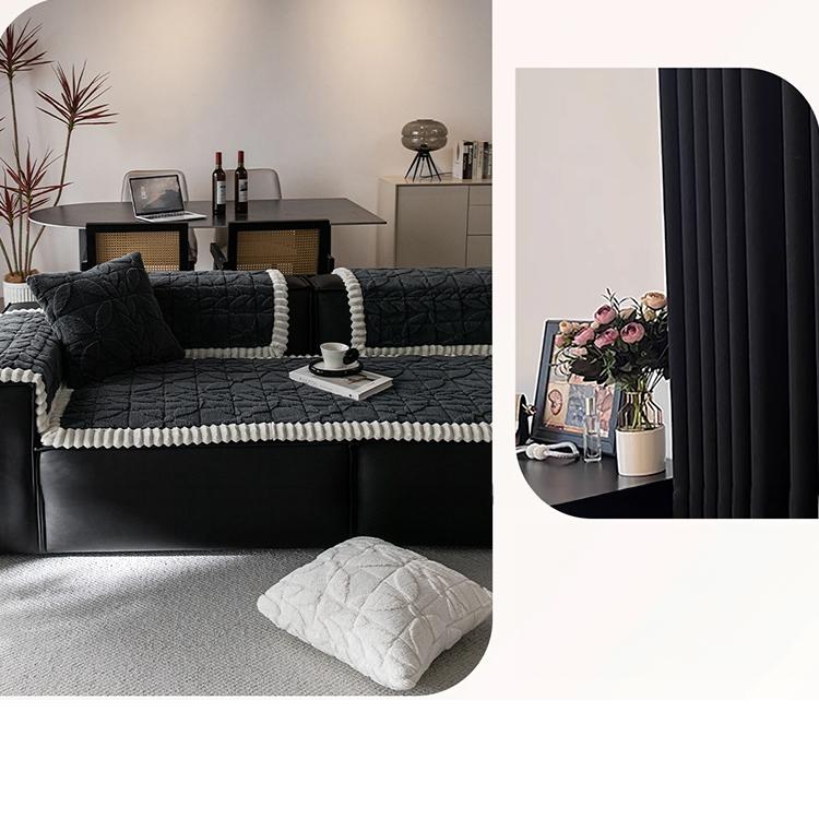 Clover-Pattern Plush Sofa Cover with Scalloped Trim — 详情_04 product detail
