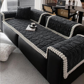 Clover-Pattern Plush Sofa Cover with Scalloped Trim — 详情_05 product detail