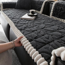 Clover-Pattern Plush Sofa Cover with Scalloped Trim — 详情_10 product detail