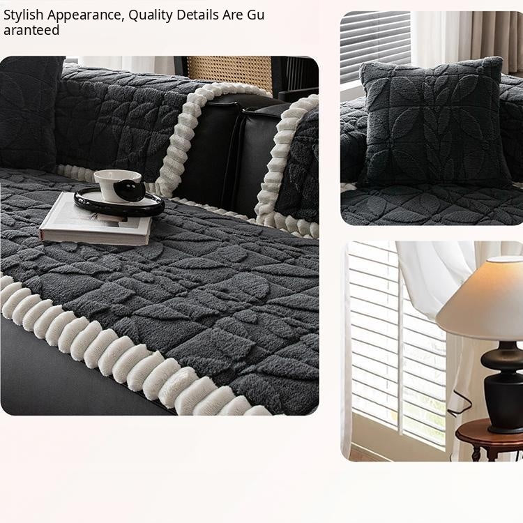 Clover-Pattern Plush Sofa Cover with Scalloped Trim — 详情_11 product detail