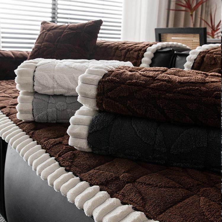 Clover-Pattern Plush Sofa Cover with Scalloped Trim — 详情_14 product detail