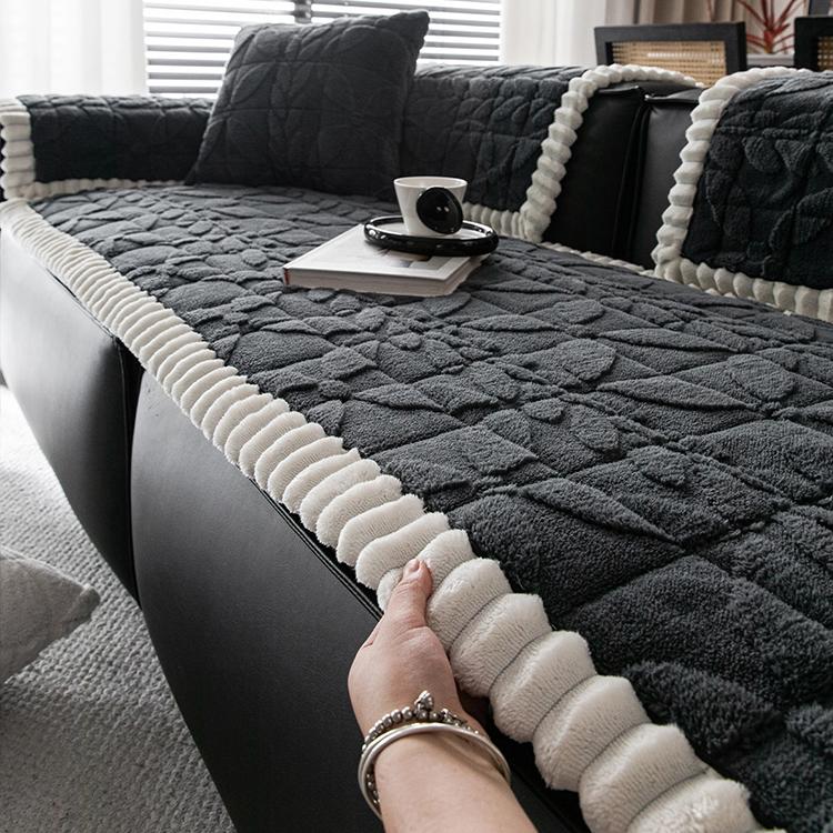 Clover-Pattern Plush Sofa Cover with Scalloped Trim — 详情_19 product detail